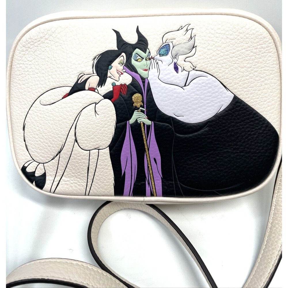 NWT COACH x DISNEY Mini Jamie 3 Villains Motif Leather Crossbody Bag Chalk/Gold - Picture 2 of 8